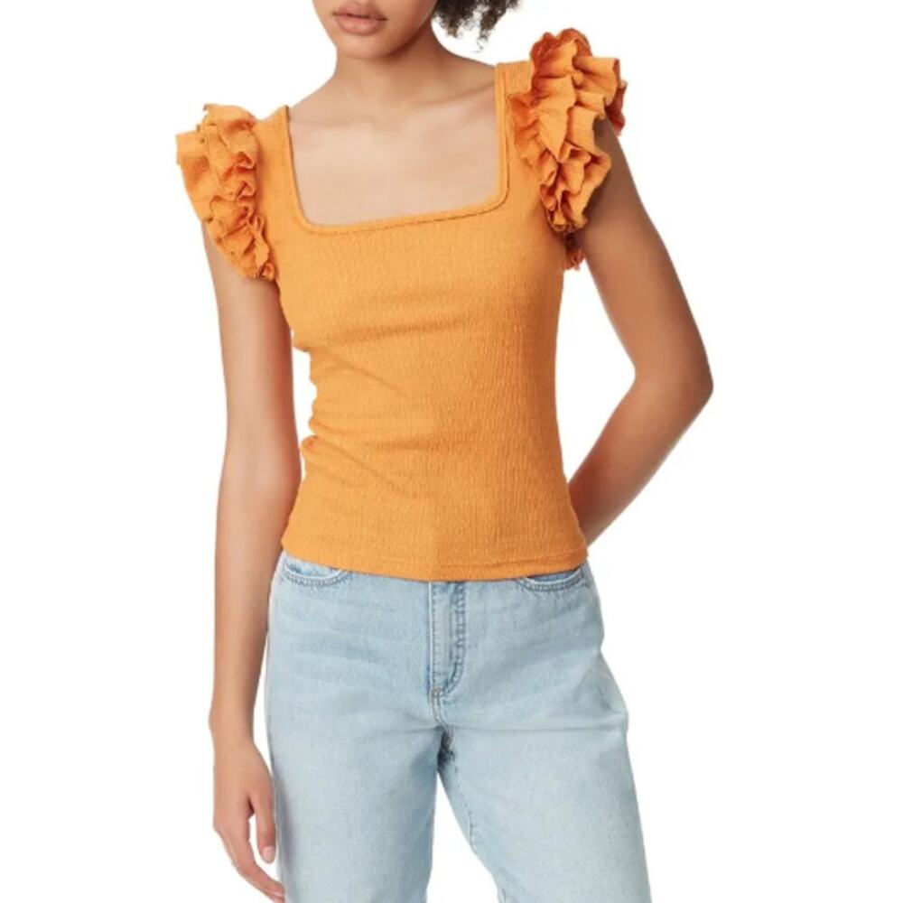 New ~ CIRCUS NY Women's Anisa Ruffle Shoulder Square Neck Top Size S